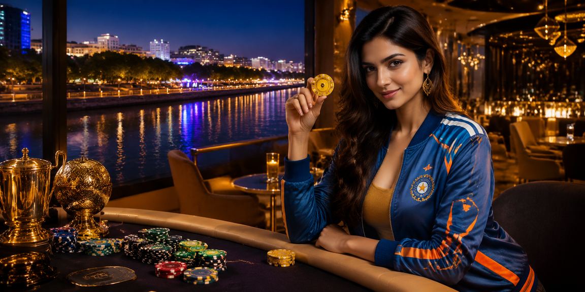 Ahmedabad riverfront with cricket betting theme